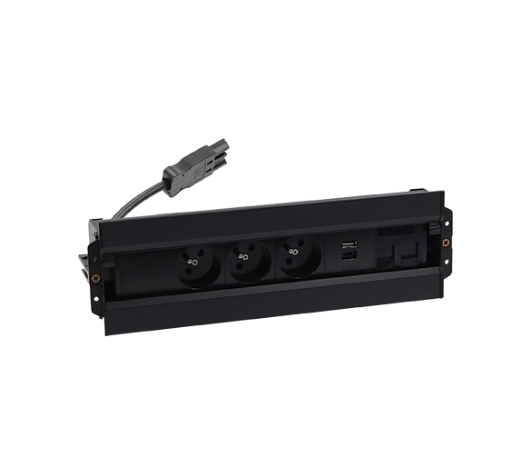 Mediaport Spinner: 3x250V typ E+ładow.USB A-C+ plakietka 2xRJ45 z mocowaniem Keystone, szybkozłącze w układzie Wieland, czarny Simon 480 48610E30BK00000-44