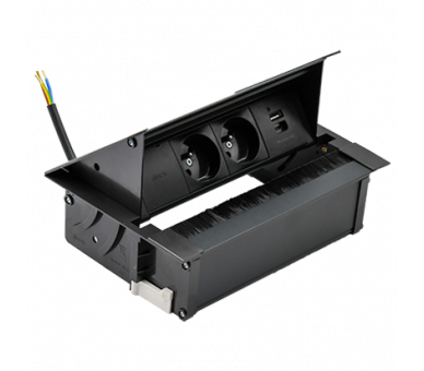 Mediaport Cover: 2x250V typ E+ładowarka USB A-C, przewód 10 cm, czarny Simon 480 48730E20B000000-44