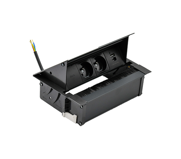 Mediaport Cover: 2x250V typ E+ładowarka USB A-C, przewód 10 cm, czarny Simon 480 48730E20B000000-44