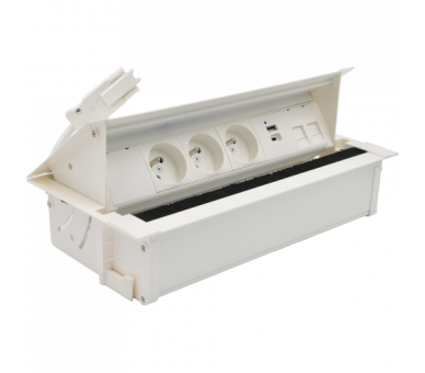 Mediaport Cover: 3x250V typ E+ładow.USB A-C+ plakietka 2xRJ45, przewód 10 cm, biały Simon 480 48730E30BK00000-33