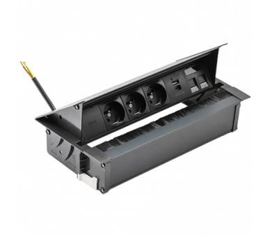 Mediaport Cover: 3x250V typ E+ładow.USB A-C+ plakietka 2xRJ45, przewód 10 cm, czarny Simon 480 48730E30BK00000-44
