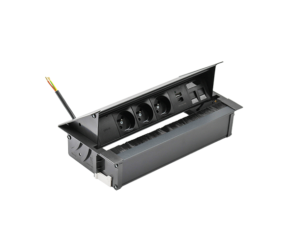 Mediaport Cover: 3x250V typ E+ładow.USB A-C+ plakietka 2xRJ45, przewód 10 cm, czarny Simon 480 48730E30BK00000-44