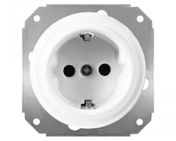 Gniazdo pojedyncze 2P+Z Schuko Retro ceramic bez ramki, 16A-250V~ białe
