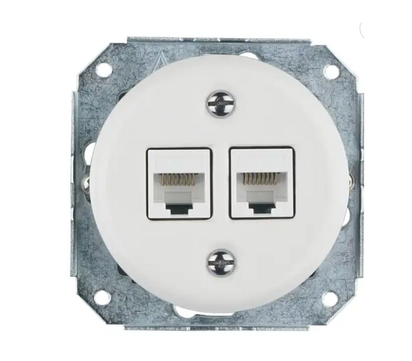 Gniazdo LAN 2xRJ45 kat.6 Retro ceramic bez ramki - białe
