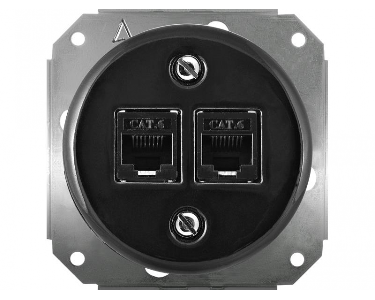 Gniazdo LAN 2xRJ45 kat.6 Retro ceramic bez ramki - czarne