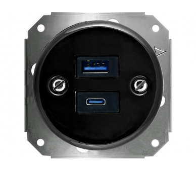 Gniazdo podwójne USB-A i USB-C 4A Retro ceramic bez ramki - czarne