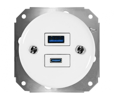Gniazdo podwójne USB-A i USB-C 4A Retro ceramic bez ramki - białe