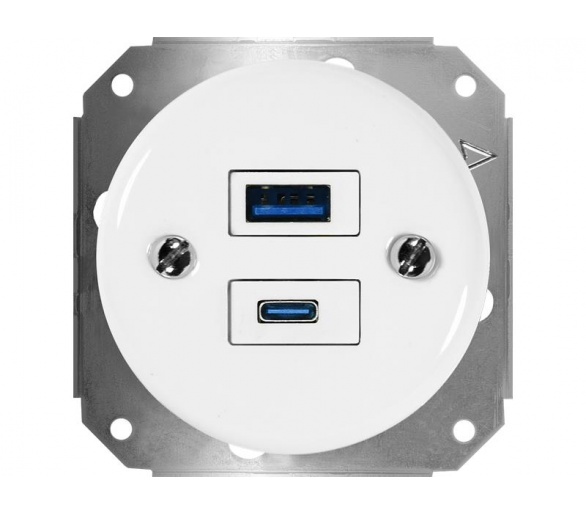 Gniazdo podwójne USB-A i USB-C 4A Retro ceramic bez ramki - białe