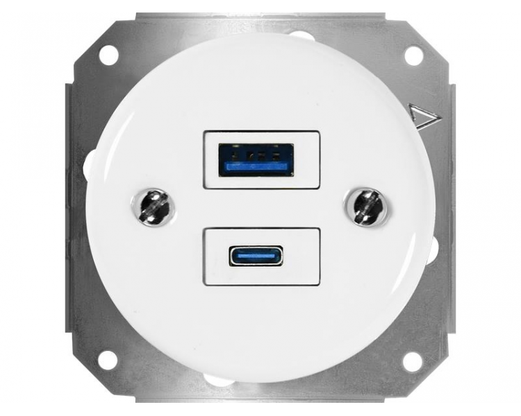Gniazdo podwójne USB-A i USB-C 4A Retro ceramic bez ramki - białe