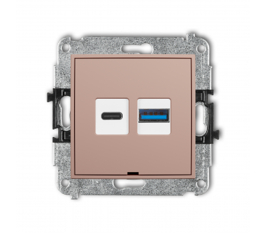 Ładowarka USB podwójna USB C + USB A, 30W max., bez pola opisowego, łososiowy Karlik Mini
