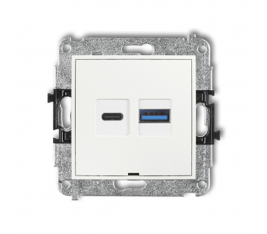 Ładowarka USB podwójna USB C + USB A, 30W max., bez pola opisowego, biały mat Karlik Mini