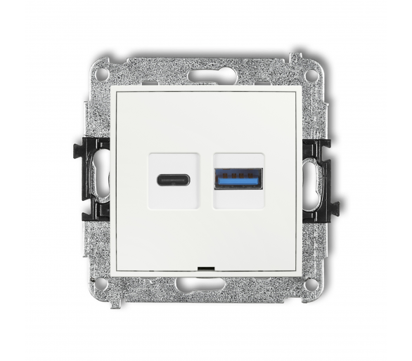 Ładowarka USB podwójna USB C + USB A, 30W max., bez pola opisowego, biały mat Karlik Mini