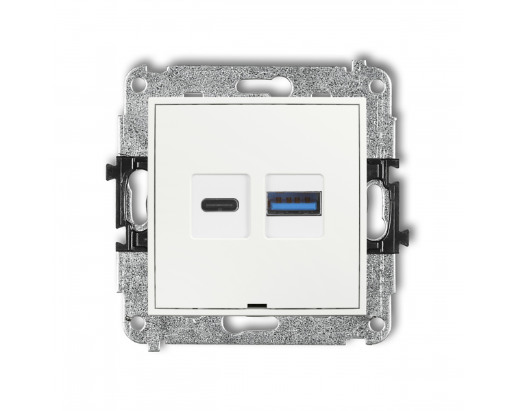 Ładowarka USB podwójna USB C + USB A, 30W max., bez pola opisowego, biały mat Karlik Mini