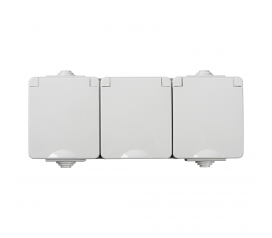 Gniazdo zasilające natynkowe potrójne z ochroną styków TEKNO IP65 szare