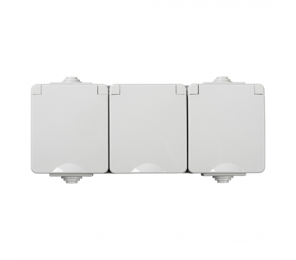 Gniazdo zasilające natynkowe potrójne z ochroną styków TEKNO IP65 szare