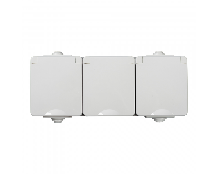 Gniazdo zasilające natynkowe potrójne z ochroną styków TEKNO IP65 szare