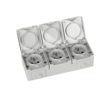 Gniazdo zasilające natynkowe potrójne z ochroną styków TEKNO IP65 szare
