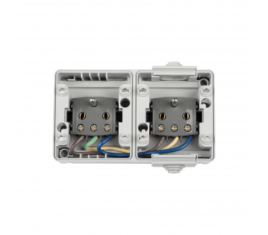 Gniazdo zasilające natynkowe podwójne z ochroną styków TEKNO IP65 szare