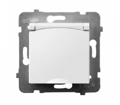 Gniazdo bryzgoszczelne z uziemieniem schuko IP-44 wieczko w kolorze wyrobu Biały Ospel Aria