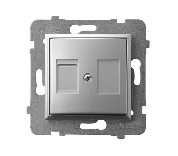 Obudowa gniazda pojedynczego z przesłoną typu Keystone prosta Srebro Ospel Aria