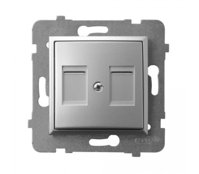 Obudowa gniazda podwójnego z przesłoną typu Keystone prosta Srebro Ospel Aria