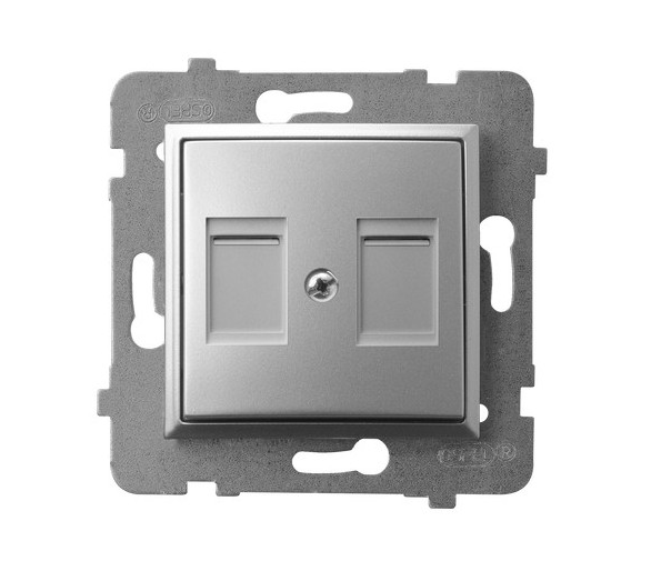 Obudowa gniazda podwójnego z przesłoną typu Keystone prosta Srebro Ospel Aria