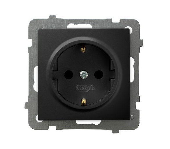 Gniazdo pojedyncze z uziemieniem schuko Czarny matowy Ospel As