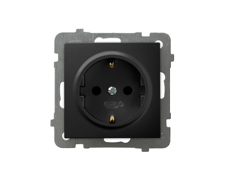 Gniazdo pojedyncze z uziemieniem schuko Czarny matowy Ospel As