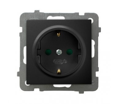 Gniazdo pojedyncze z uziemieniem schuko z przesłonami torów prądowych Czarny matowy Ospel As