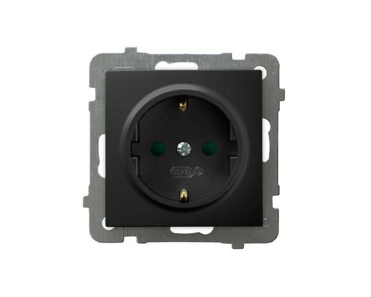 Gniazdo pojedyncze z uziemieniem schuko z przesłonami torów prądowych Czarny matowy Ospel As
