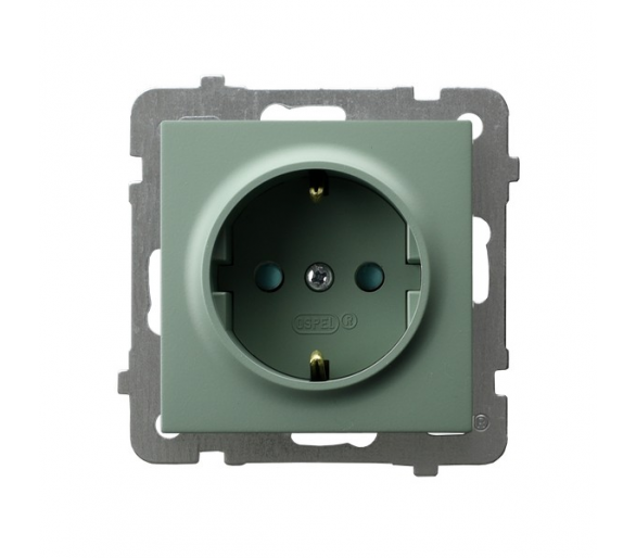 Gniazdo pojedyncze z uziemieniem schuko z przesłonami torów prądowych Zielony mat Ospel As