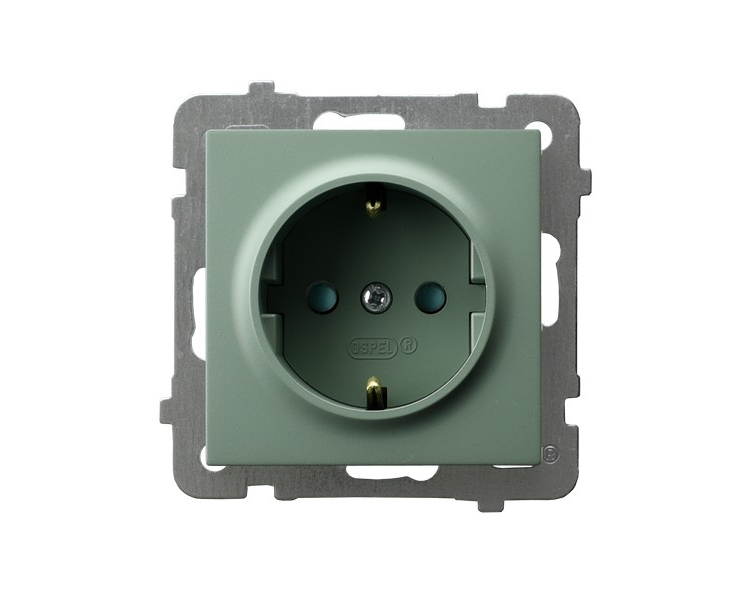Gniazdo pojedyncze z uziemieniem schuko z przesłonami torów prądowych Zielony mat Ospel As