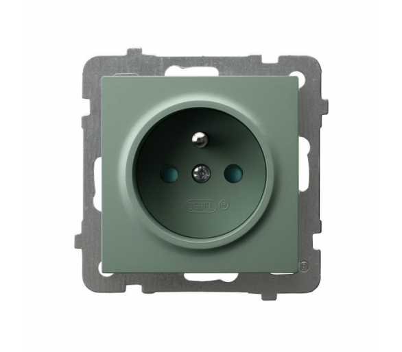 Gniazdo pojedyncze z uziemieniem z przesłonami torów prądowych Zielony mat Ospel As