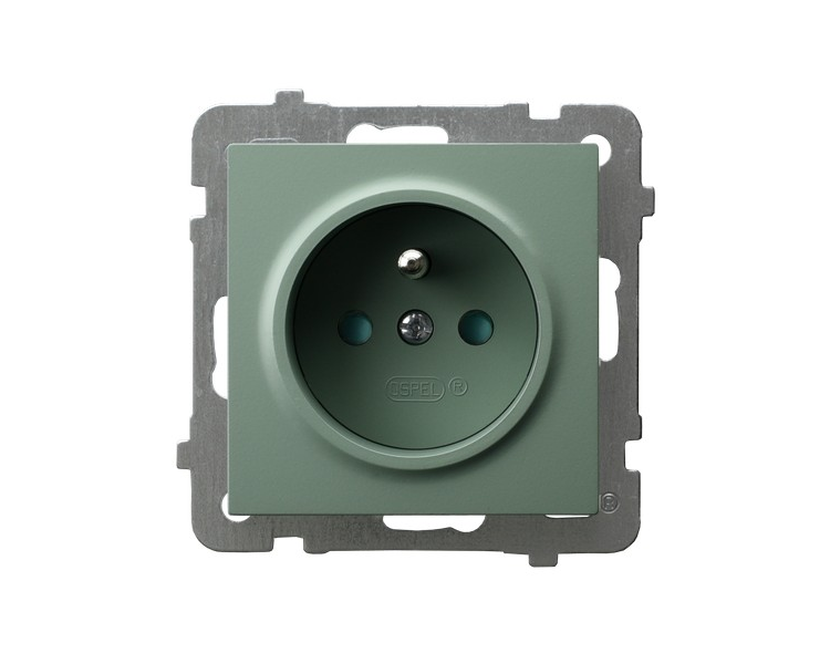 Gniazdo pojedyncze z uziemieniem z przesłonami torów prądowych Zielony mat Ospel As