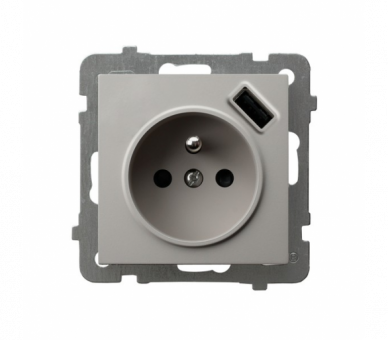 Gniazdo pojedyncze z uziemieniem z przesłonami torów prądowych, z ładowarką USB Kaszmir Ospel As