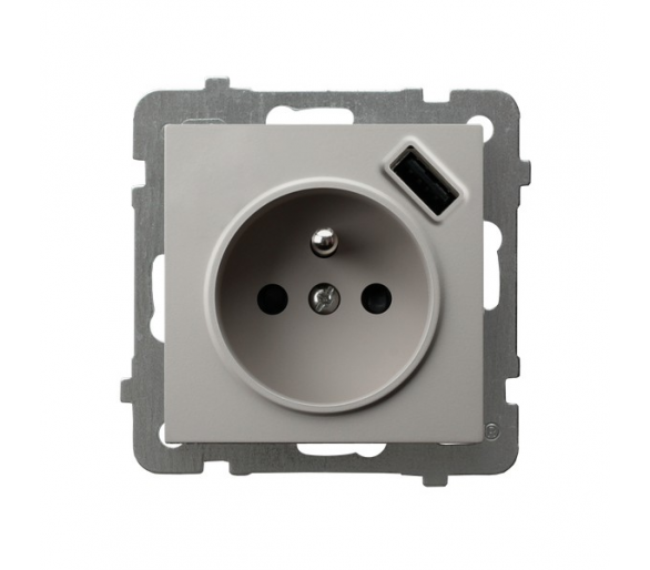 Gniazdo pojedyncze z uziemieniem z przesłonami torów prądowych, z ładowarką USB Kaszmir Ospel As