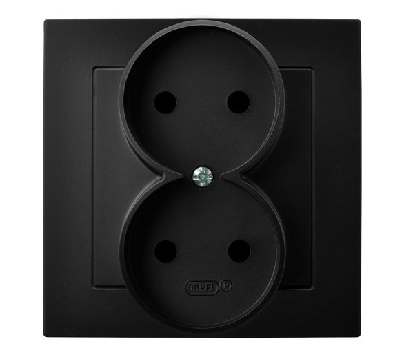 Gniazdo podwójne kompletne z ramką, bez uziemienia Czarny matowy Ospel As