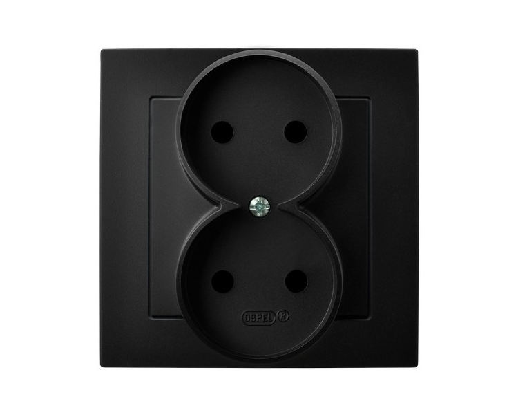 Gniazdo podwójne kompletne z ramką, bez uziemienia Czarny matowy Ospel As