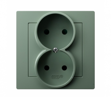 Gniazdo podwójne kompletne z ramką, bez uziemienia Zielony mat Ospel As