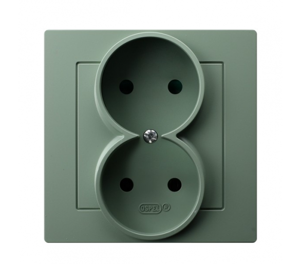 Gniazdo podwójne kompletne z ramką, bez uziemienia Zielony mat Ospel As