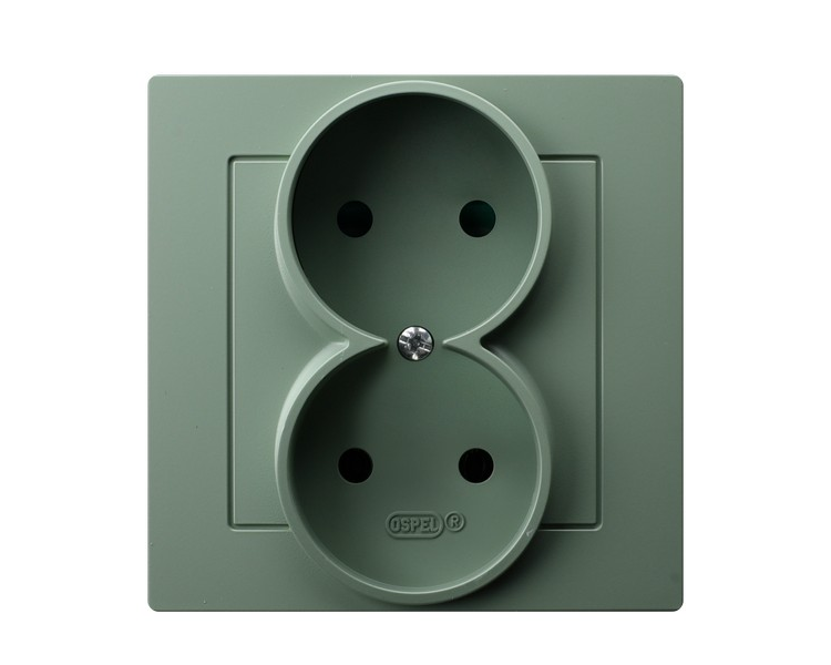 Gniazdo podwójne kompletne z ramką, bez uziemienia Zielony mat Ospel As