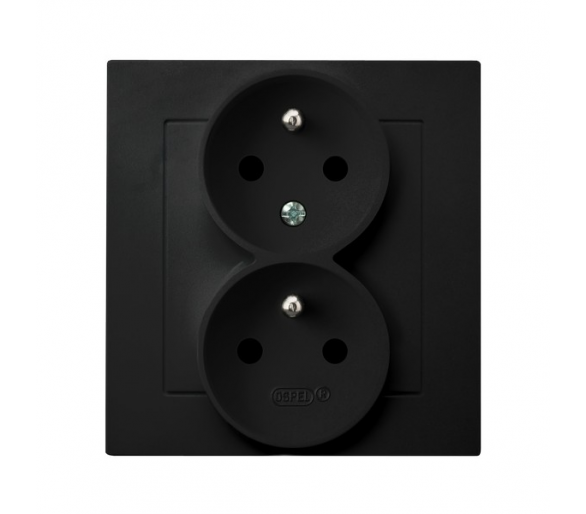 Gniazdo podwójne z uziemieniem z funkcją niezamienności faz, kompletne z ramką Czarny matowy Ospel As