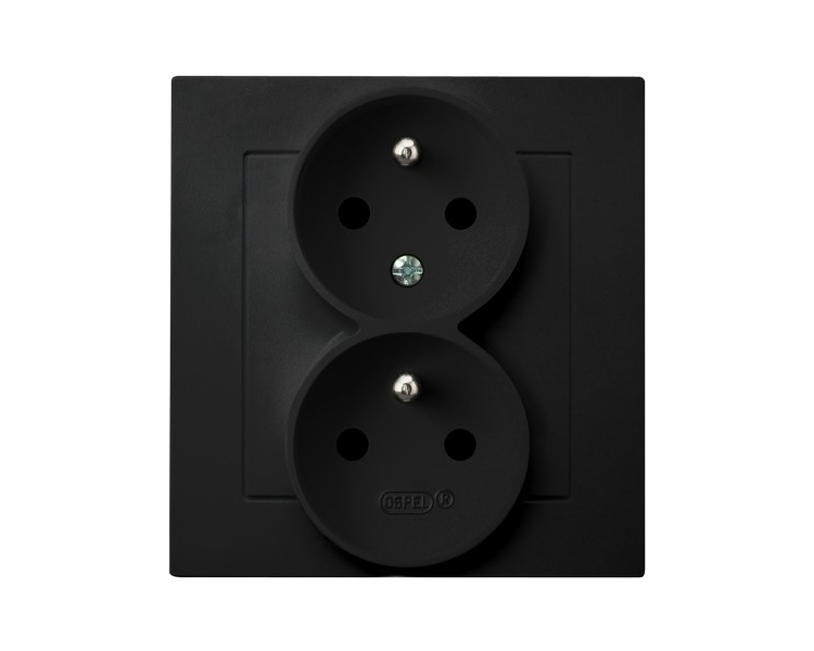 Gniazdo podwójne z uziemieniem z funkcją niezamienności faz, kompletne z ramką Czarny matowy Ospel As