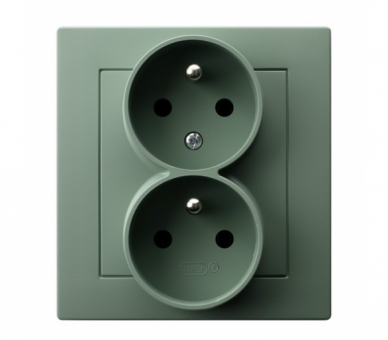 Gniazdo podwójne z uziemieniem z funkcją niezamienności faz, kompletne z ramką Zielony mat Ospel As