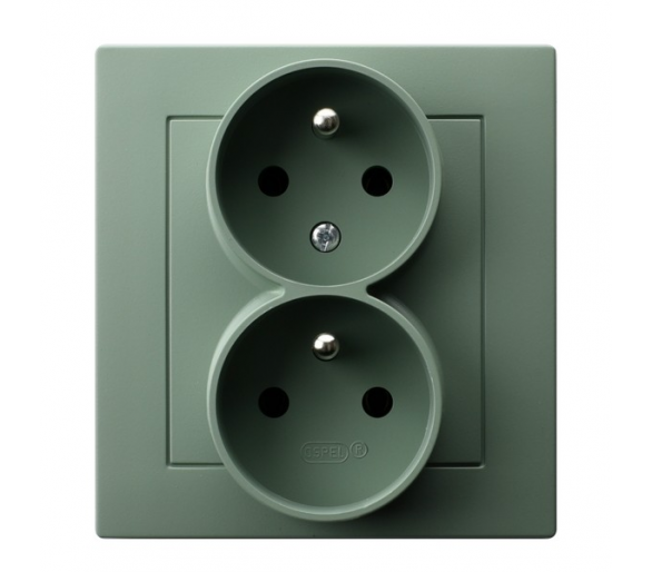 Gniazdo podwójne z uziemieniem z funkcją niezamienności faz, kompletne z ramką Zielony mat Ospel As