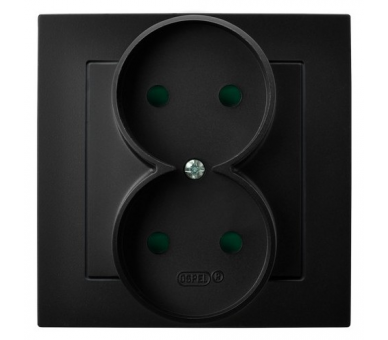 Gniazdo podwójne z przesłonami torów prądowych, kompletne z ramką, bez uziemienia Czarny matowy Ospel As
