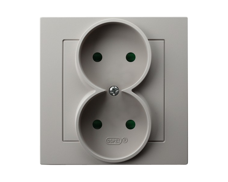 Gniazdo podwójne z przesłonami torów prądowych, kompletne z ramką, bez uziemienia Kaszmir Ospel As