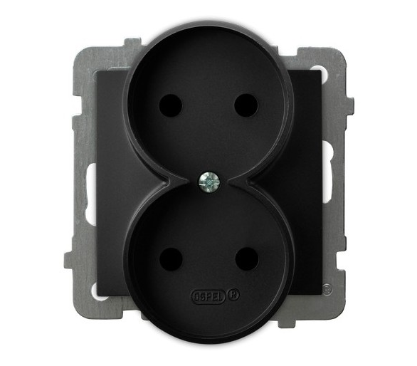 Gniazdo podwójne, bez uziemienia, moduł bez ramki Czarny matowy Ospel As