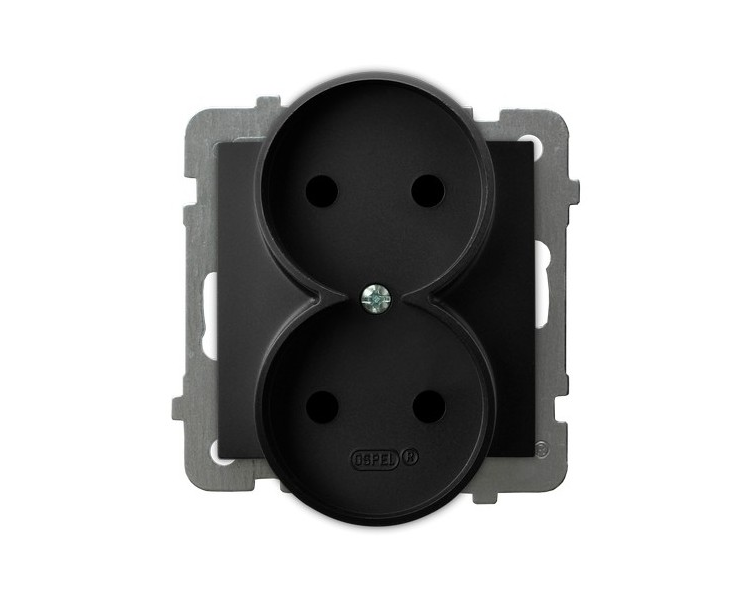 Gniazdo podwójne, bez uziemienia, moduł bez ramki Czarny matowy Ospel As