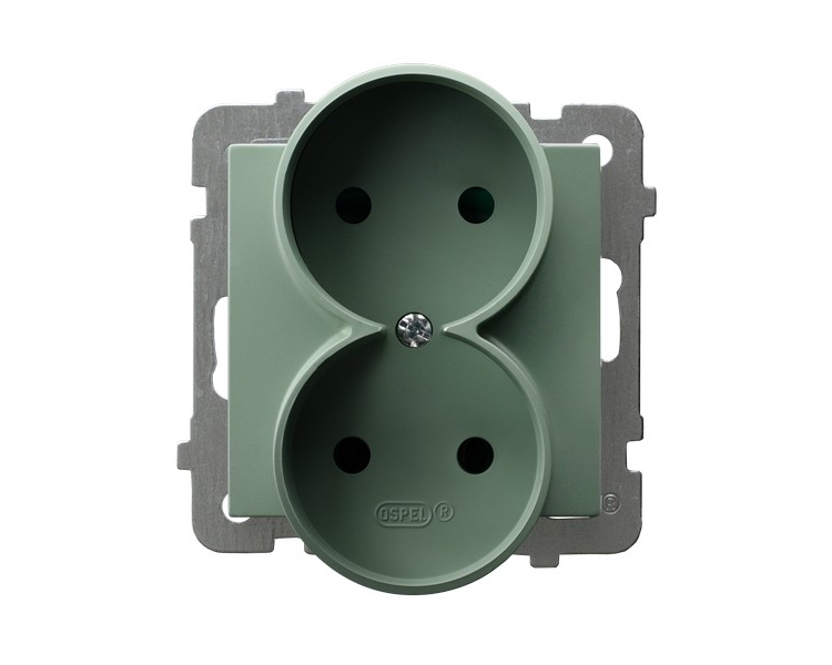 Gniazdo podwójne, bez uziemienia, moduł bez ramki Zielony mat Ospel As